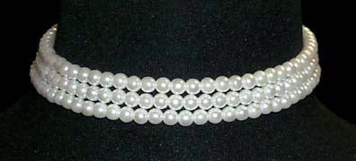 #9777 - 3 Row 6mm White Simulated Pearl Necklace - 12