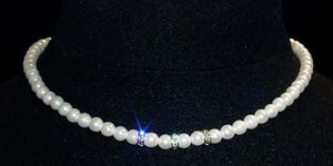 #9878 - 6mm Simulated White Pearl and Rhinestone Spacers Necklace - 16