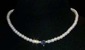 #9881 - 6mm Simulated White Pearl and Rhinestone Spacers Necklace with a Disk to Glue Your Own Centerpiece- 18